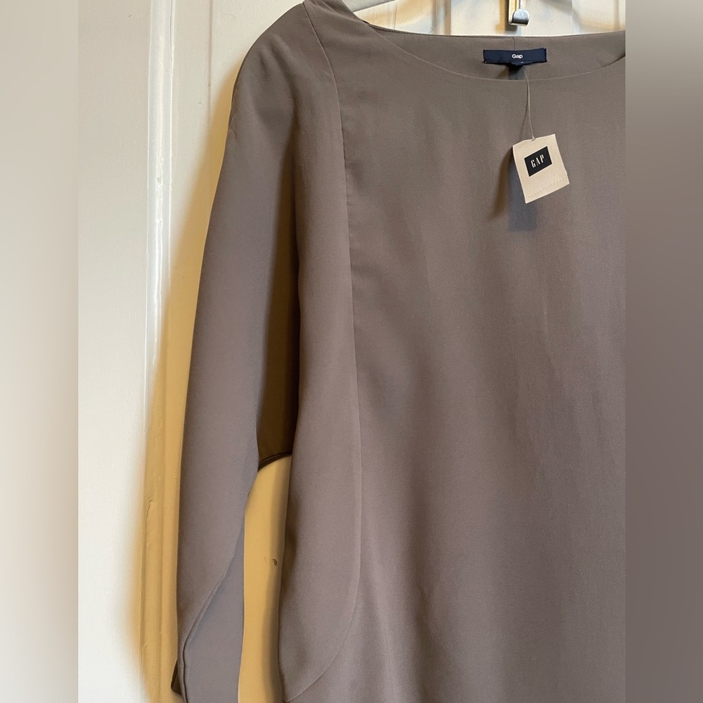 🤎 GAP NWT Chiffon Cut Out Back Dolman Taupe Cocoa Brown Long Sleeve Dress